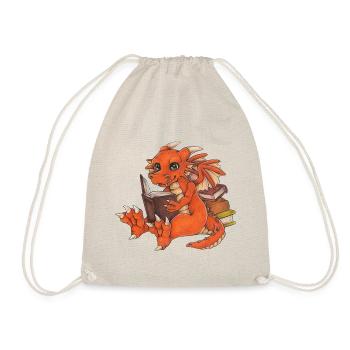 Cute Reading Dragon Fantasy Gift Idea - Drawstring Bag - nature - Front