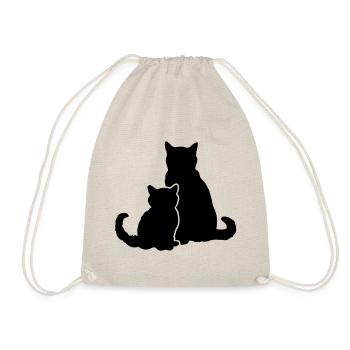 Katzen; Mutterkatze und Babykatze; cat and kitten - Turnbeutel - Natur - Vorne