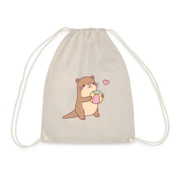 Cute Otter Playing With Beach Ball - Drawstring Bag - nature - Front
