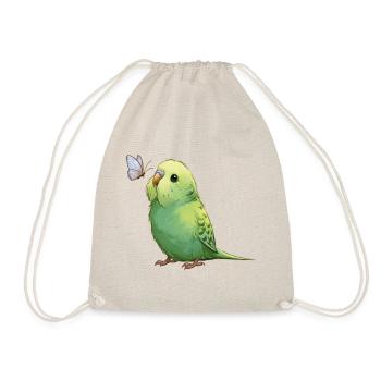 Wellensittich mit Schmetterling - Turnbeutel - Natur - Vorne