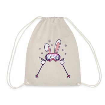 Skiing Rabbit with ski poles and ski goggles - Drawstring Bag - nature - Front