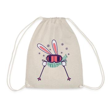 Skiing Rabbit with ski poles ski goggles scarf - Drawstring Bag - nature - Front