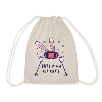 This is my Ski Suit Skiing Rabbit with ski poles - Drawstring Bag - nature - Front