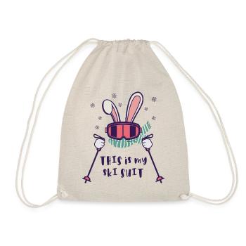 This is my Ski Suit Skiing Rabbit with ski poles - Drawstring Bag - nature - Front