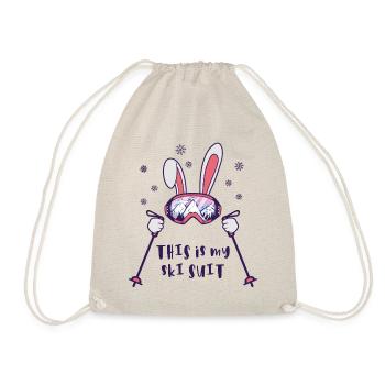 This is my Ski Suit Skiing Rabbit with ski poles - Drawstring Bag - nature - Front