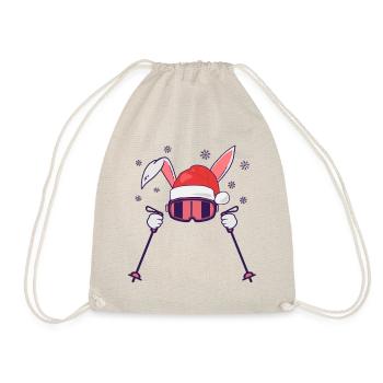 Skiing Santa Rabbit with Santa Hat and ski poles - Drawstring Bag - nature - Front