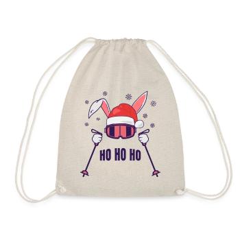 Skiing Santa Rabbit with Santa Hat and ski poles - Drawstring Bag - nature - Front