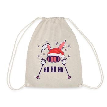 Skiing Santa Rabbit with Santa Hat and ski poles - Drawstring Bag - nature - Front