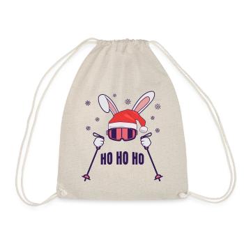Skiing Santa Rabbit with Santa Hat and ski poles - Drawstring Bag - nature - Front