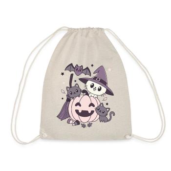 Halloween Kawaii Design Cats Bat Pumpkin - Drawstring Bag - nature - Front