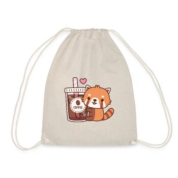 Cute Red Panda Hugging Iced Coffee - Drawstring Bag - nature - Front