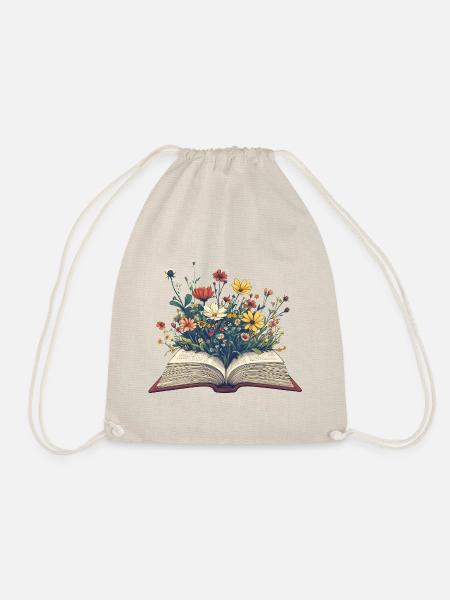 Buch mit Blumen - Turnbeutel - Natur
