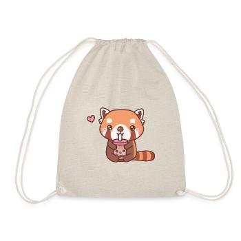 Cute Red Panda Loves Bubble Milk Tea - Drawstring Bag - nature - Front