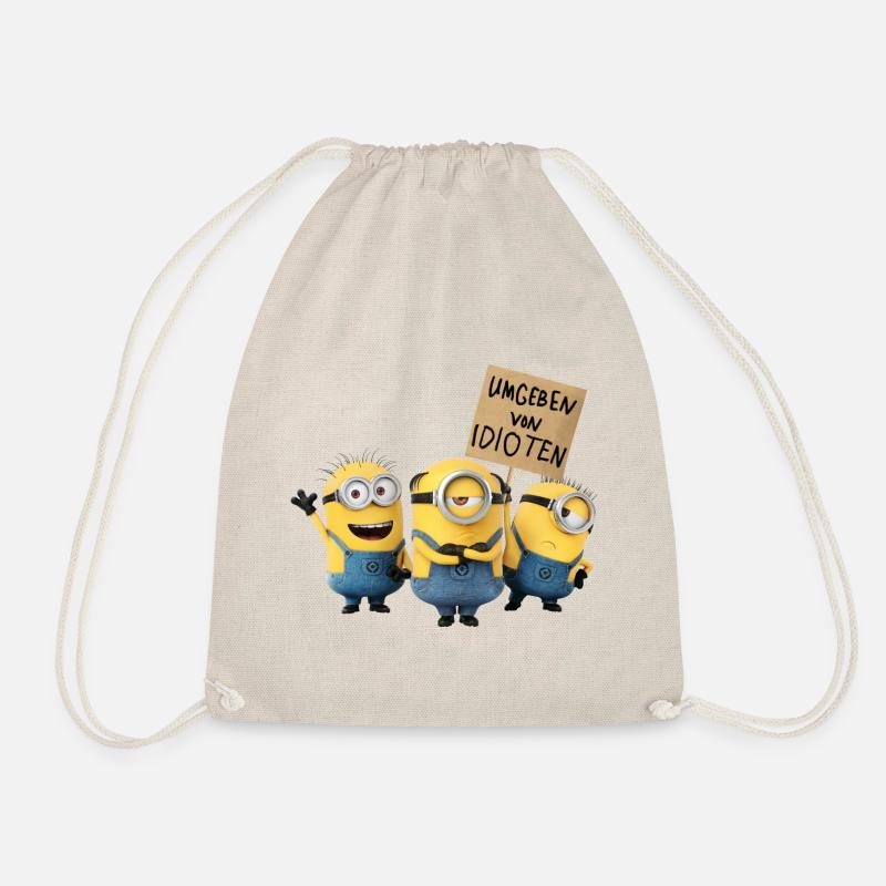 Minions Mit Schild Umgeben Von Idioten - Turnbeutel - Natur