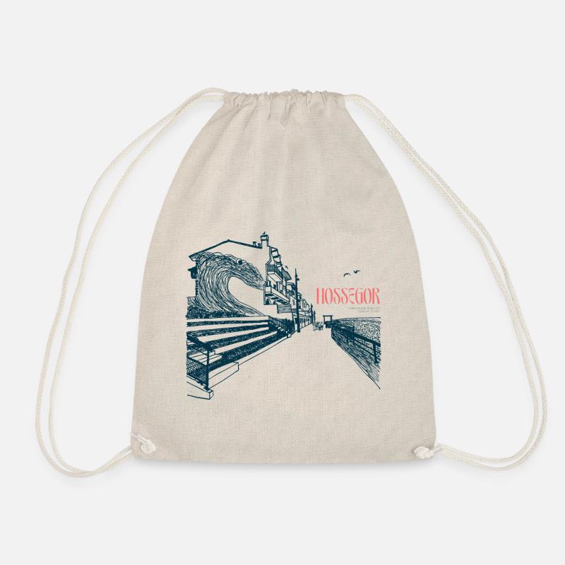 Hossegor Atlantic Coast – Hand-Drawn Wave - Drawstring Bag - nature