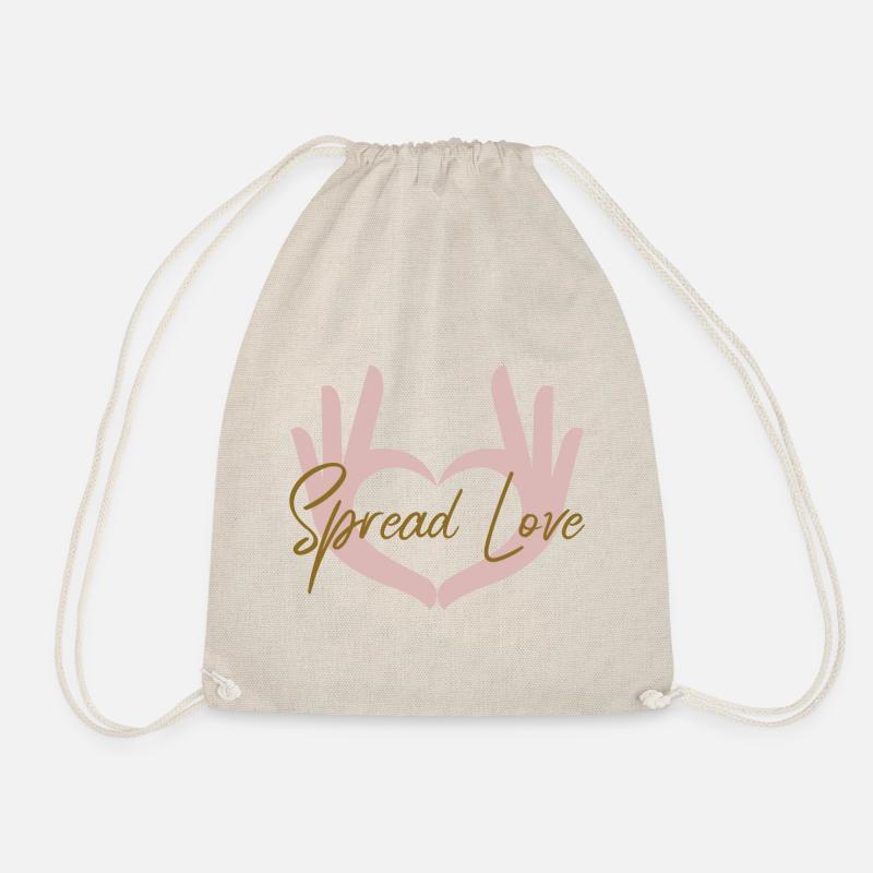 spread love, spread love, loves each other - Drawstring Bag - nature