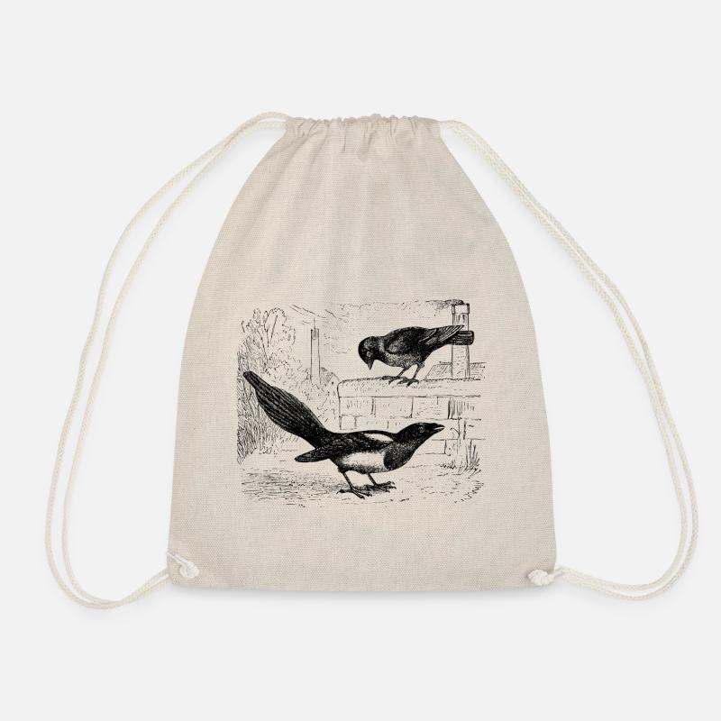 Magpie and Jackdaw - Drawstring Bag - nature