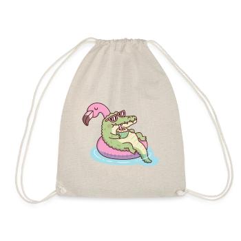 Crocodile Chilling On Flamingo Float Funny - Drawstring Bag - nature - Front