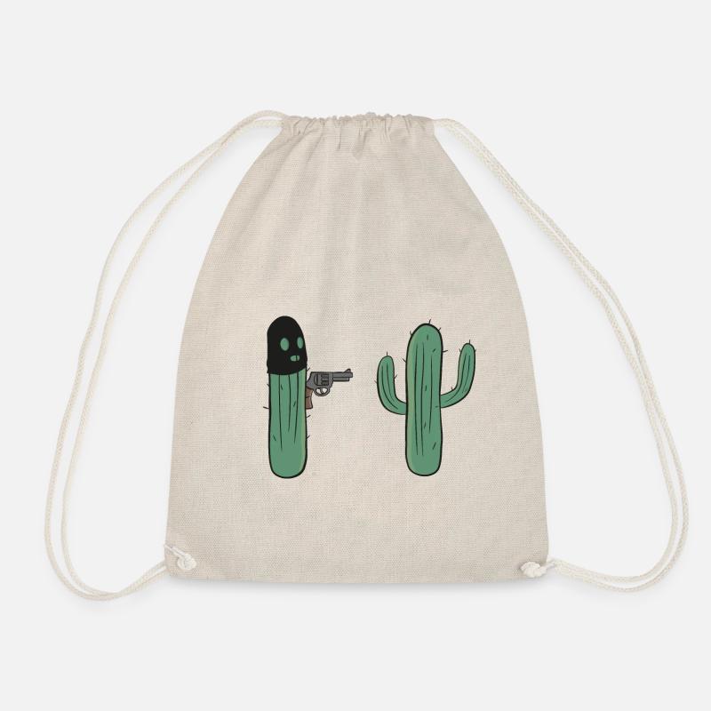 Funny cactus, hands up. Cactus with pistol. - Drawstring Bag - nature
