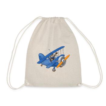 Ein fröhlicher Pilot in einem blauen Flugzeug. - Turnbeutel - Natur - Vorne
