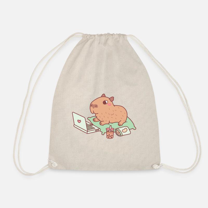 Süßes Capybara Chillen mit Laptop und Snacks - Turnbeutel - Natur
