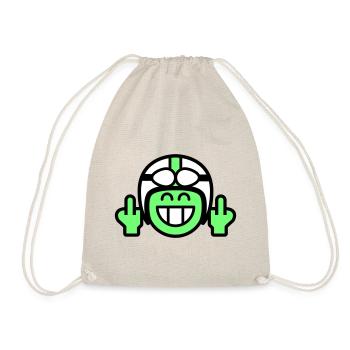 Emoticon Grin with moped helmet & stinky finger - Drawstring Bag - nature - Front