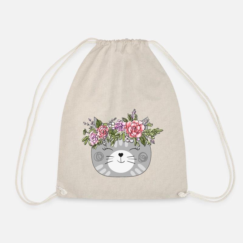 Flower Crown Cat Design - Katze mit Blumenkranz - Turnbeutel - Natur