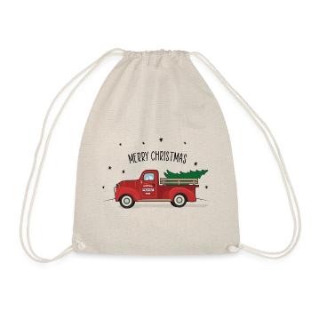 Vintage Weihnachten Oldtimer Roter Truck Christmas - Turnbeutel - Natur - Vorne