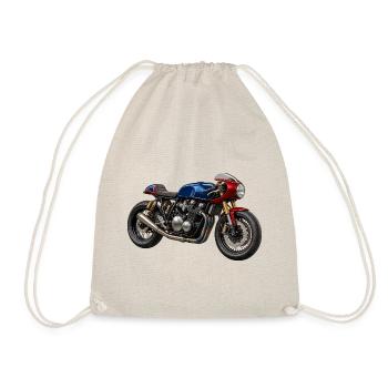 Café Racer Kunstmotorrad BlauRot Gold - Turnbeutel - Natur - Vorne