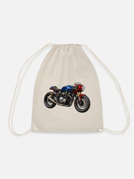 Café Racer Kunstmotorrad BlauRot Gold - Turnbeutel - Natur