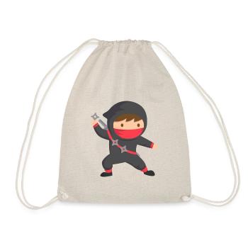 Little Ninja With Ninja Stars and Sword - Drawstring Bag - nature - Front