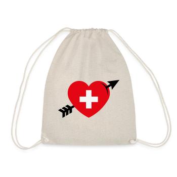 Herz Mit Schweizerkreuz Und Pfeil (Schweiz / 3C) - Turnbeutel - Natur - Vorne