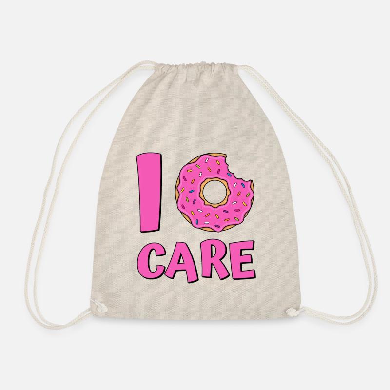 Donut saying I donut care donuts sweets pink - Drawstring Bag - nature