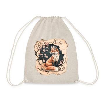 Fox with cherry blossoms - Drawstring Bag - nature - Front