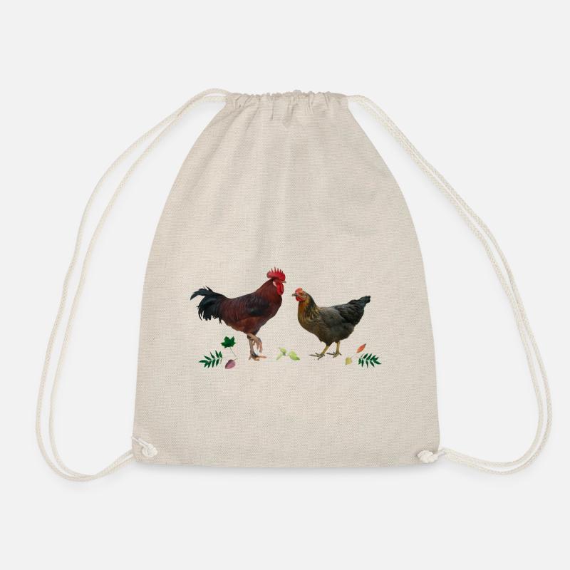 Rooster and chicken - Drawstring Bag - nature