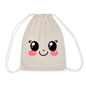 cute face, kawaii manga fan eyes, chibi - Drawstring Bag - nature - Front