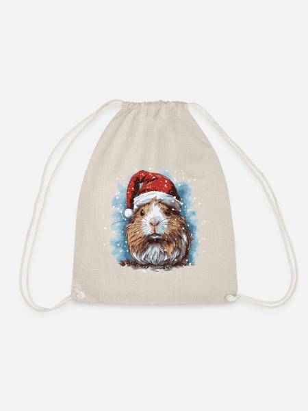 Meerschweinchen mit Weihnachtsmannmütze - Turnbeutel - Natur