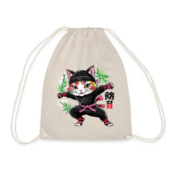 Japanische Kawaii Ninja Katze  - Turnbeutel - Natur - Vorne