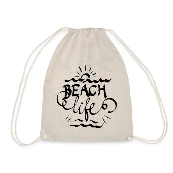 Beach life lettering gift idea gift - Drawstring Bag - nature - Front