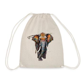Colorful elephant in boho ethno style - Drawstring Bag - nature - Front