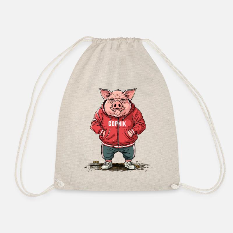 Large Slavic Gopnik Pig - Drawstring Bag - nature