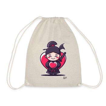 süßer fröhlicher Samurai mit Herz und Liebe - Turnbeutel - Natur - Vorne