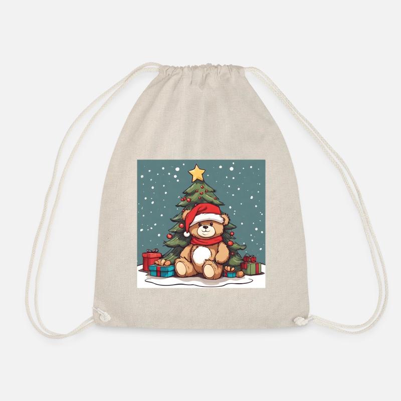 Teddybär unter einem geschmückten Weihnachtsbaum - Turnbeutel - Natur