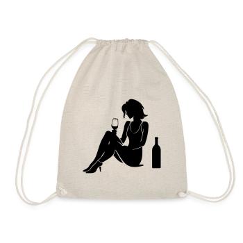 Woman Silhouette Celebrating Bottle Drinking - Drawstring Bag - nature - Front