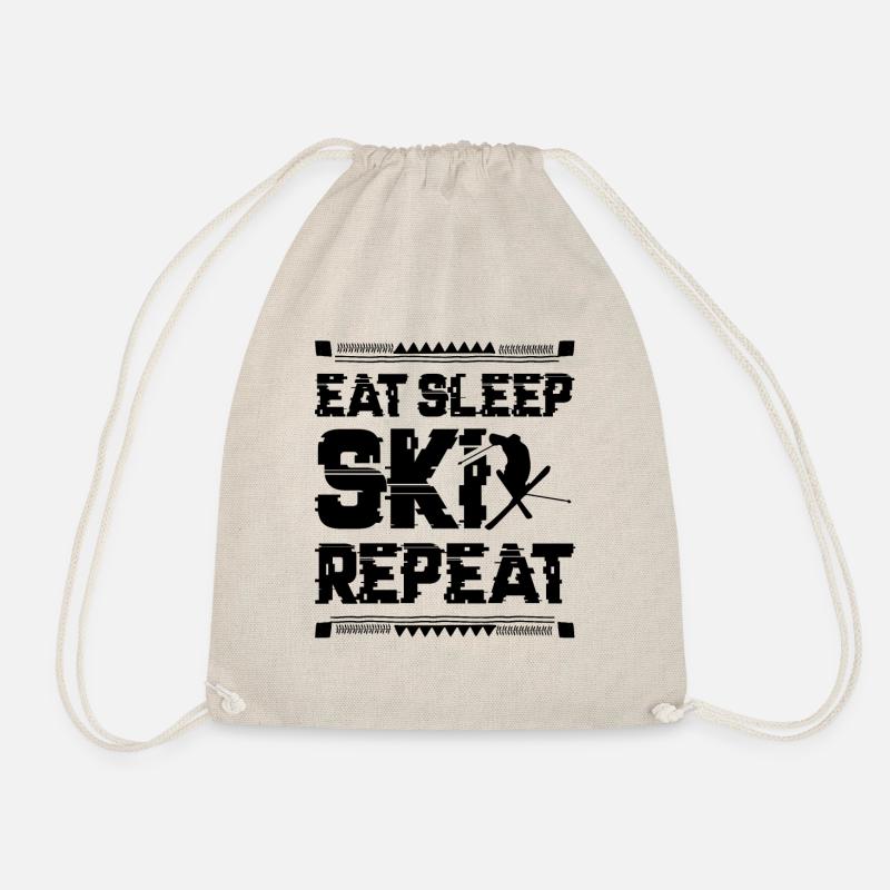 Eat Sleep Ski Repeat - Drawstring Bag - nature