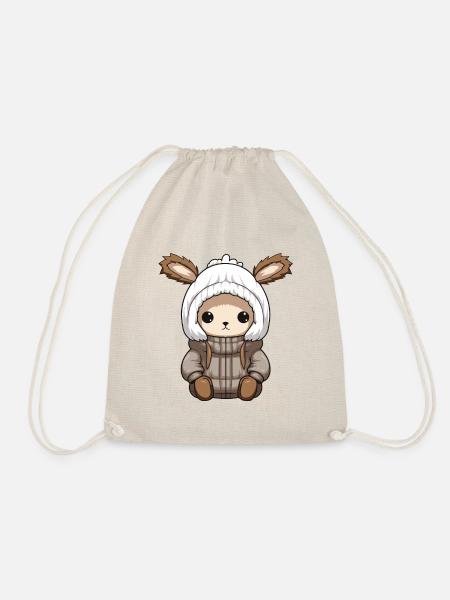 Hase Winter Tier Niedlich Comic - Turnbeutel - Natur