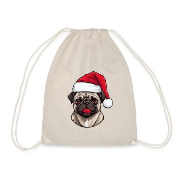 Pug Dog Pug Christmas Portrait Xmas - Drawstring Bag - nature - Front
