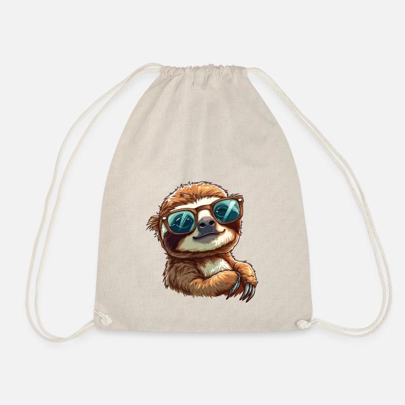 Cute sloth wearing sunglasses in a chill way - Drawstring Bag - nature