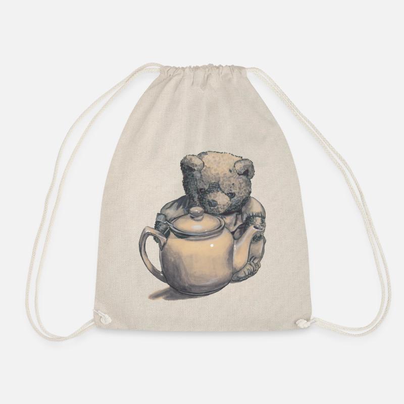 Teddybär mit Teekanne - Turnbeutel - Natur