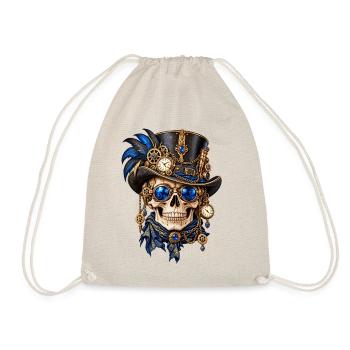 Totenkopf, Totenkopf, Steampunk-Hut, blaue Federn - Turnbeutel - Natur - Vorne